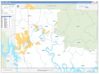 Taney County, MO Business Reference style ZIP Code wall map
