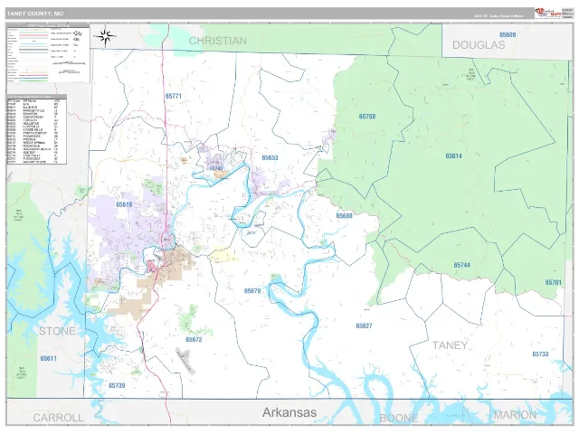 Taney County, MO ZIP Code Wall Map, Classic style