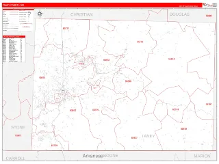 Taney County, MO RedLine style ZIP Code wall map