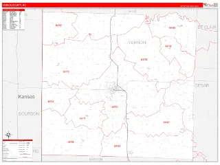 Vernon County, MO RedLine style ZIP Code wall map
