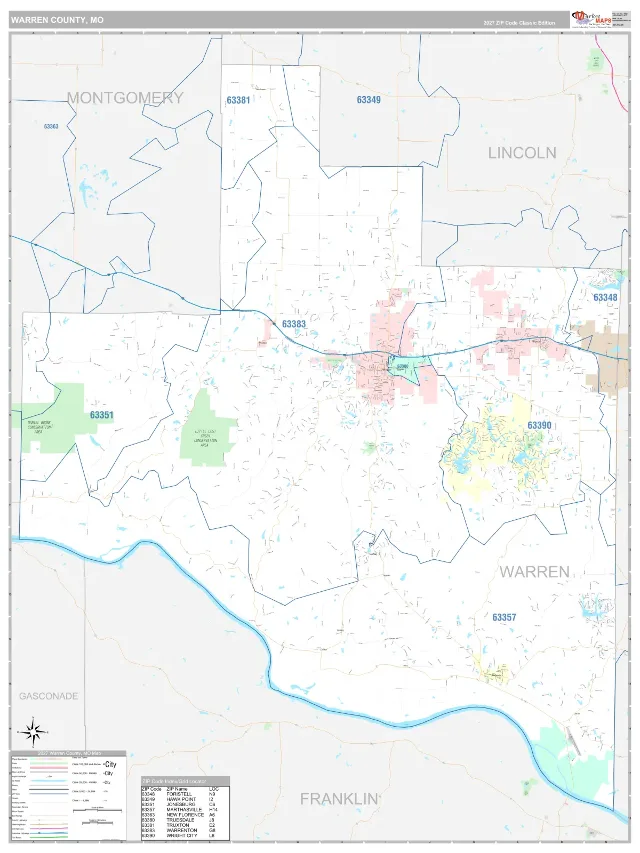 Warren County, MO ZIP Code Wall Map, Classic style