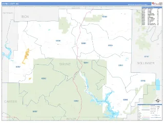 Wayne County, MO Business Reference style ZIP Code wall map