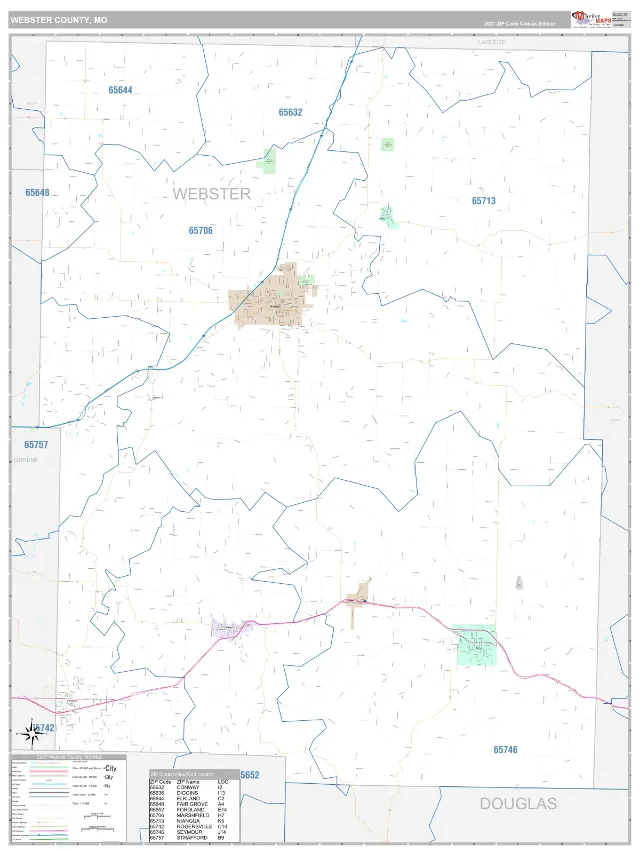 Webster County, MO ZIP Code Wall Map, Classic style