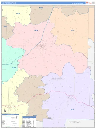 Webster County, MO ColorCast style ZIP Code wall map