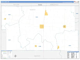 Worth County, MO Business Reference style ZIP Code wall map