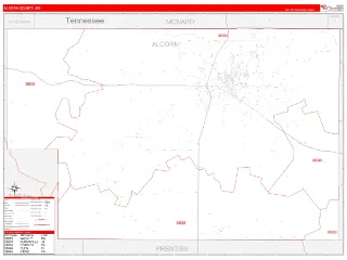 Alcorn County, MS RedLine style ZIP Code wall map
