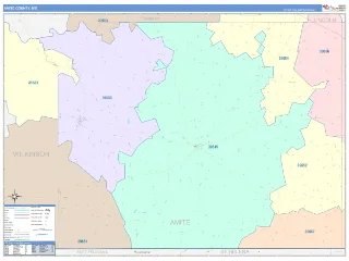 Amite County, MS ColorCast style ZIP Code wall map