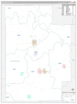 Calhoun County, MS Classic style ZIP Code wall map