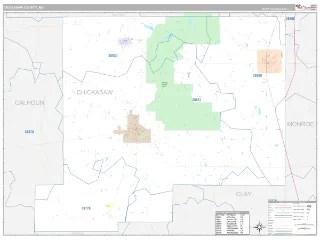 Chickasaw County, MS Classic style ZIP Code wall map