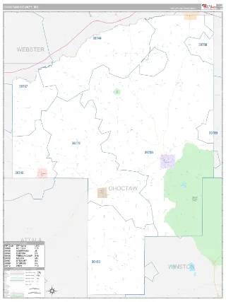 Choctaw County, MS Classic style ZIP Code wall map