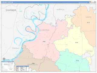 Claiborne County, MS ColorCast style ZIP Code wall map