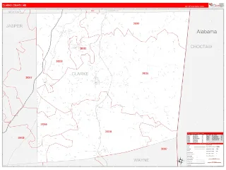 Clarke County, MS RedLine style ZIP Code wall map