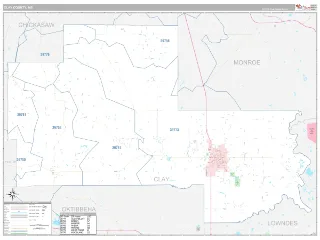 Clay County, MS Classic style ZIP Code wall map