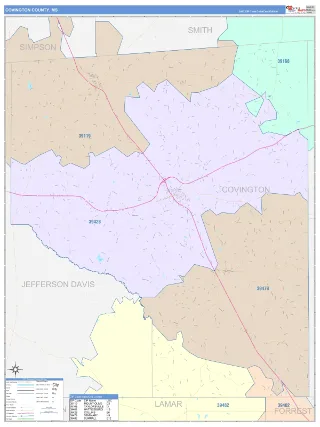 Covington County, MS ColorCast style ZIP Code wall map