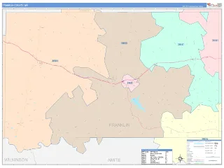 Franklin County, MS ColorCast style ZIP Code wall map