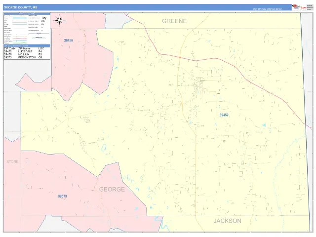 George County, MS ZIP Code Wall Map, ColorCast style