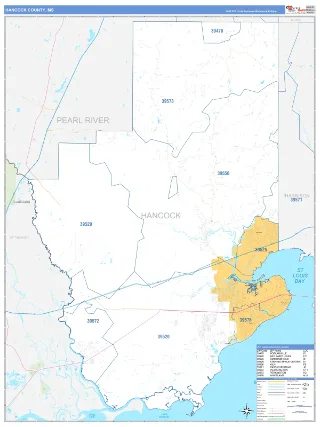 Hancock County, MS Business Reference style ZIP Code wall map