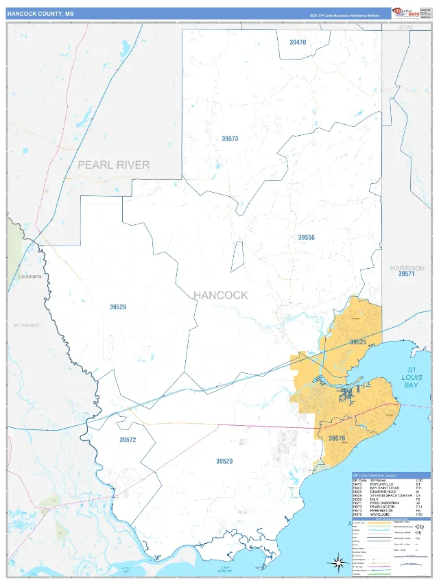 Hancock County, MS ZIP Code Wall Map, Business Reference style
