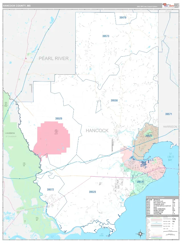 Hancock County, MS ZIP Code Wall Map, Classic style