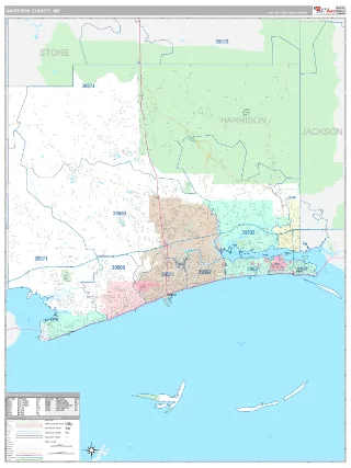 Harrison County, MS Classic style ZIP Code wall map