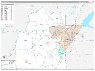 Hinds County, MS Classic style ZIP Code wall map