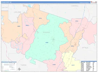Holmes County, MS ColorCast style ZIP Code wall map