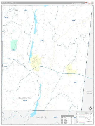 Itawamba County, MS Classic style ZIP Code wall map