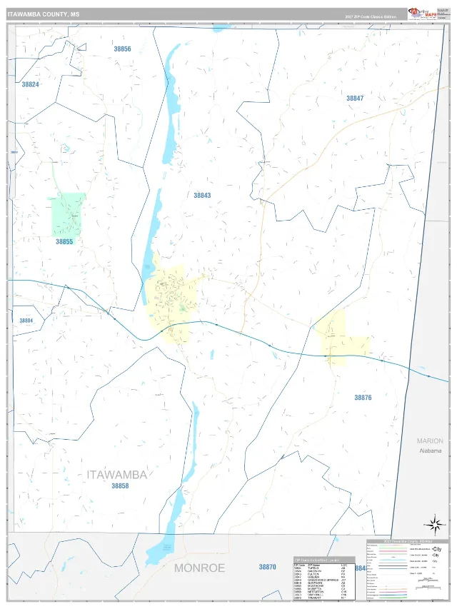 Itawamba County, MS ZIP Code Wall Map, Classic style