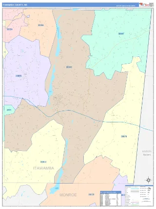 Itawamba County, MS ColorCast style ZIP Code wall map