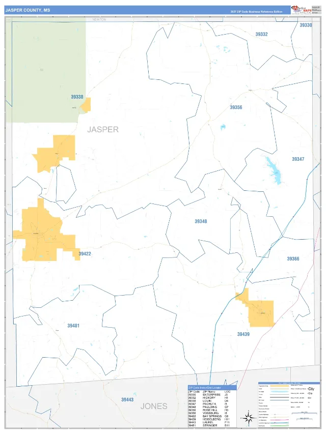 Jasper County, MS ZIP Code Wall Map, Business Reference style