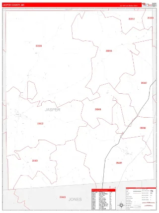 Jasper County, MS RedLine style ZIP Code wall map