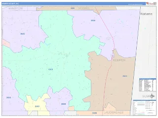 Kemper County, MS ColorCast style ZIP Code wall map