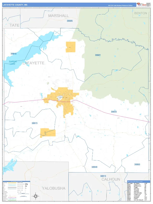 Lafayette County, MS ZIP Code Wall Map, Business Reference style
