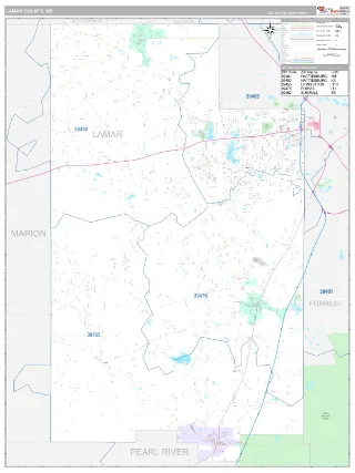 Lamar County, MS Classic style ZIP Code wall map