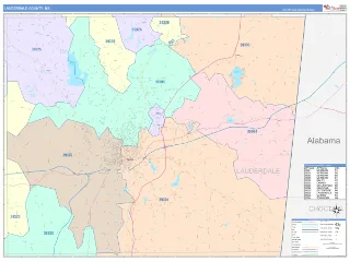 Lauderdale County, MS ColorCast style ZIP Code wall map