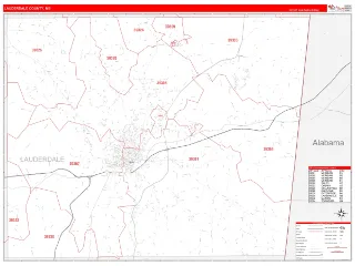 Lauderdale County, MS RedLine style ZIP Code wall map