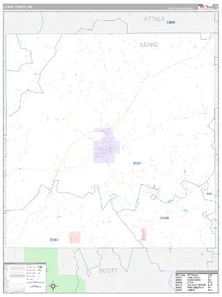 Leake County, MS Classic style ZIP Code wall map