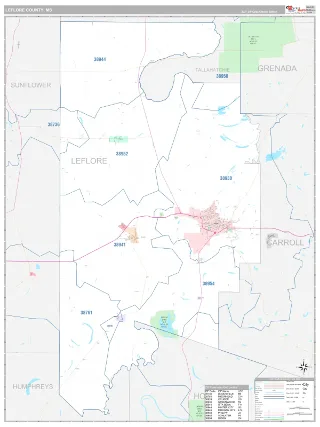 Leflore County, MS Classic style ZIP Code wall map