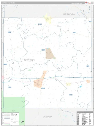 Newton County, MS Classic style ZIP Code wall map