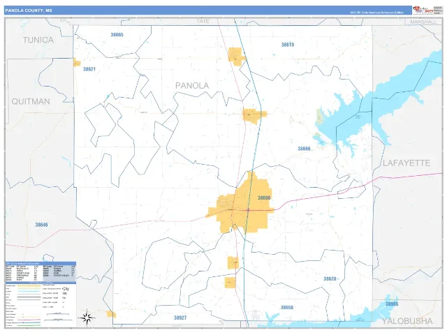 Panola County, MS ZIP Code Wall Map, Business Reference style