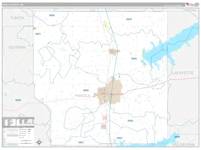 Panola County, MS ZIP Code Wall Map, Classic style
