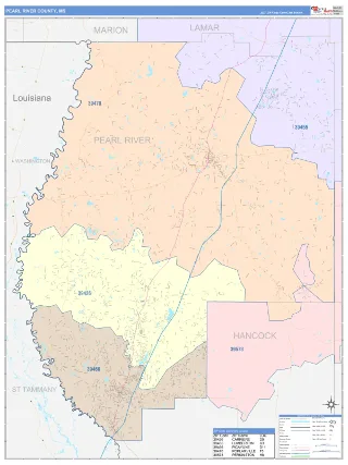 Pearl River County, MS ColorCast style ZIP Code wall map