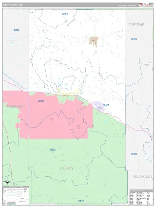 Perry County, MS Classic style ZIP Code wall map
