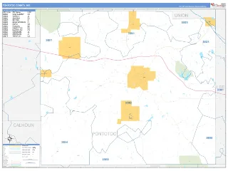 Pontotoc County, MS Business Reference style ZIP Code wall map