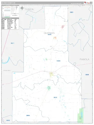 Quitman County, MS Classic style ZIP Code wall map