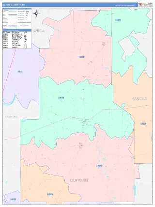 Quitman County, MS ColorCast style ZIP Code wall map