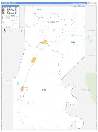 Sharkey County, MS Business Reference style ZIP Code wall map