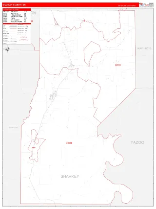 Sharkey County, MS RedLine style ZIP Code wall map
