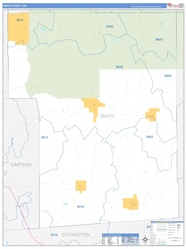 Smith County, MS ZIP Code Wall Map, Business Reference style