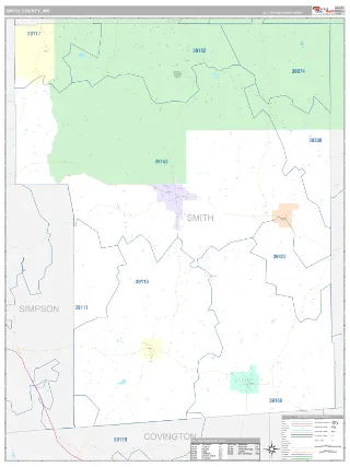 Smith County, MS Classic style ZIP Code wall map